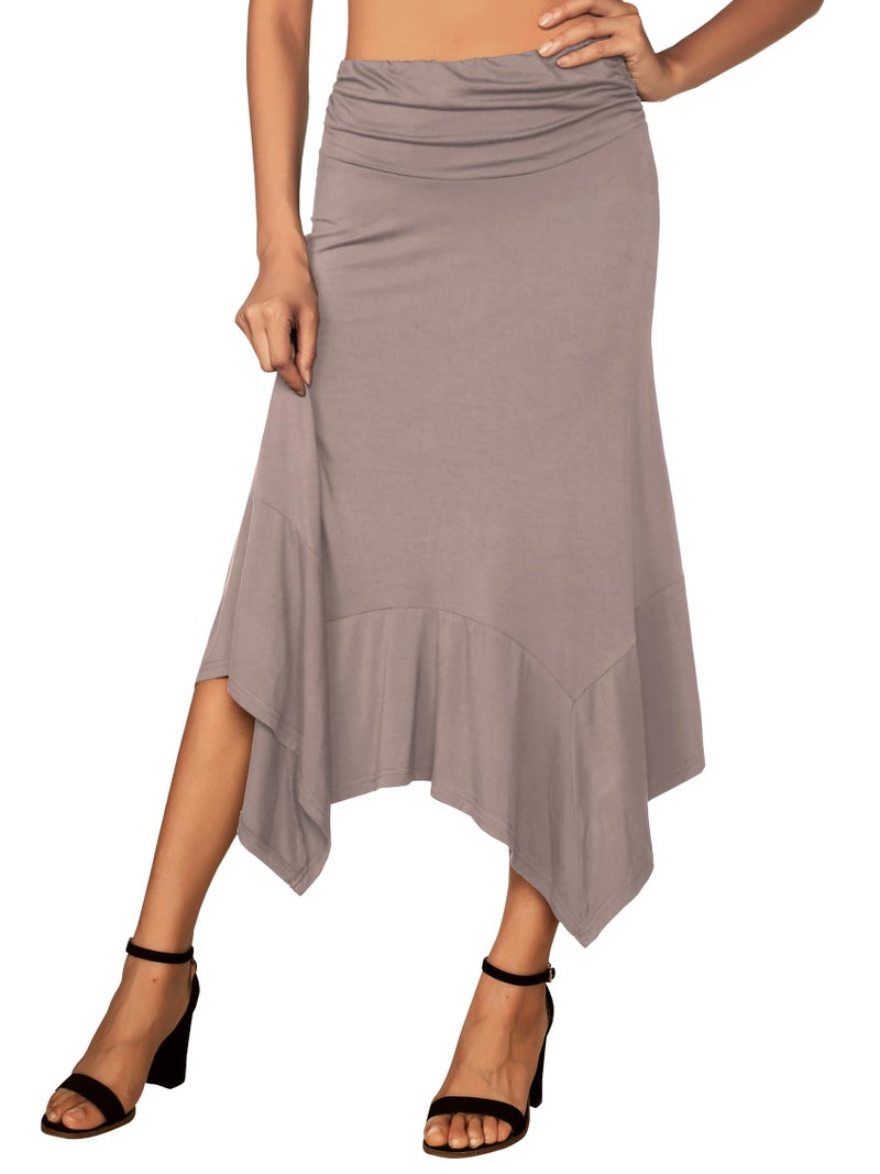 DJT Women's Flowy Handkerchief Hemline Midi Skirt Medium Coffee - Image 2